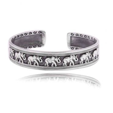Sterling Silver Delightful Elephant Cuff