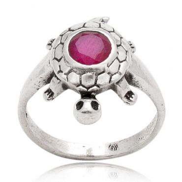 Sterling Silver 6mm Round shape Indian Ruby Tortoise Ring