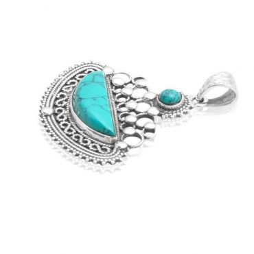 Sterling Silver 5mm Round Fancy Shape Turquoise Pendant
