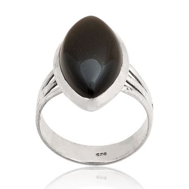 Sterling Silver 9*18 Marquise Shape Black Onyx Ring