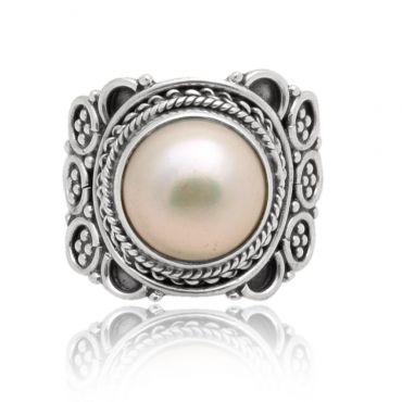 Sterling Silver 10mm Round Shape Pearl Ring