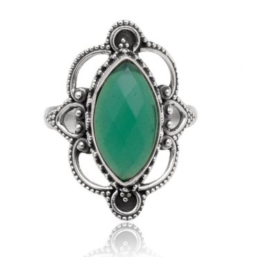 Sterling Silver 9*18 Marquise Green Onyx Ring