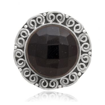 Sterling Silver 15mm Round Shape Black Onyx Ring
