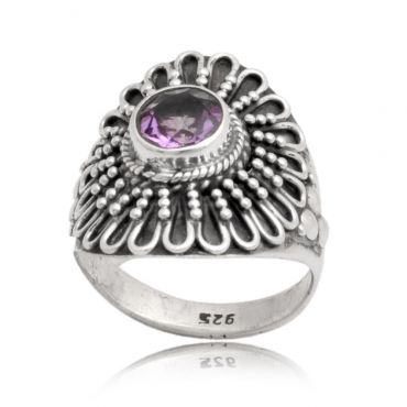 Sterling Silver 5mm Round Shape Amethyst Ring