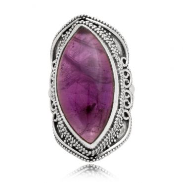 Sterling Silver 10*20 Marquise Shape Amethyst Ring