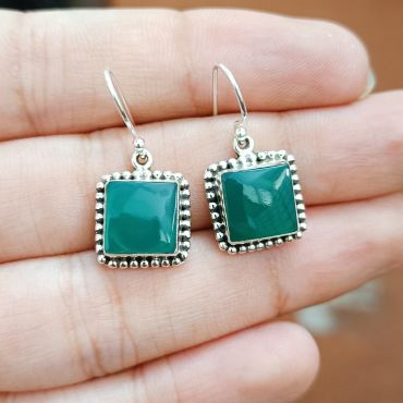 Natural Turquoise, Emerald and Cubic Zirconia offers Gemstone Earring - 925 Solid Sterling Silver - Handmade Silver Earring