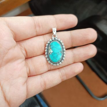 Blue Copper Turquoise Pendant, 925 Sterling Silver Jewelry, Top Quality Handcrafted Gemstone Pendant, New Arrival Designer shops Chain Pendant