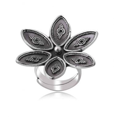 Sterling Silver Handmade Lotus Flower Adjustable Cocktail Ring