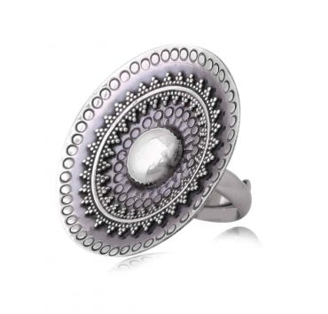 Sterling Silver Handmade Round Mandala Adjustable Cocktail Ring