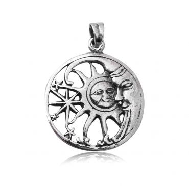 Native American Indian Sun Visage 925 Solid Sterling Silver Charm Pendentif Usa Made 